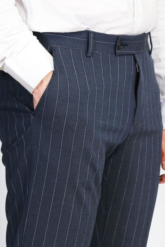 Striped Slim Fit Navy Blue Men Pants - Wessi Wessi - Discover Diversity Striped Slim Fit Navy Blue Men Pants - Wessi Wessi - Discover Diversity