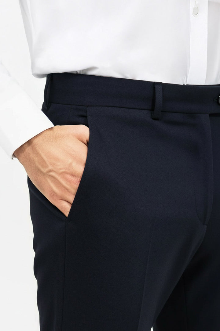 Pantalones de vestir para hombre en azul marino liso - Wessi