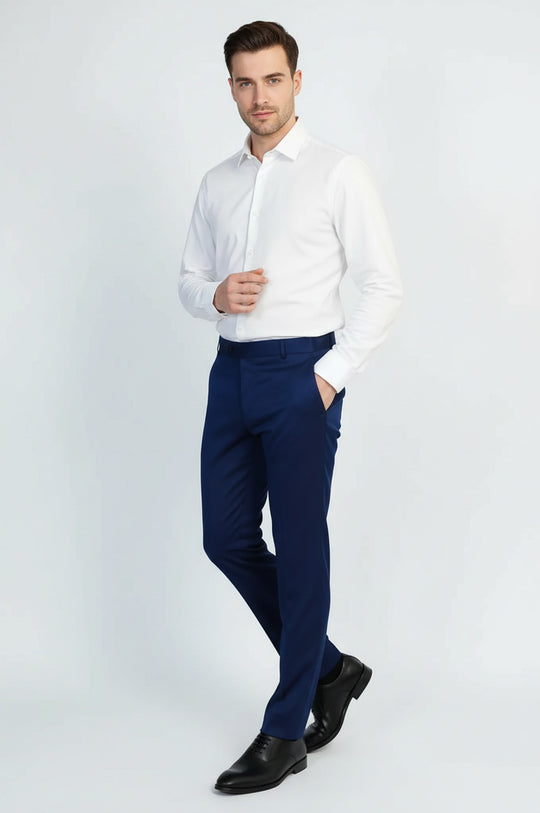 what color dress shirt with blue pants Slim Fit Plain Blue Men Pants - Wessi – Wessi
