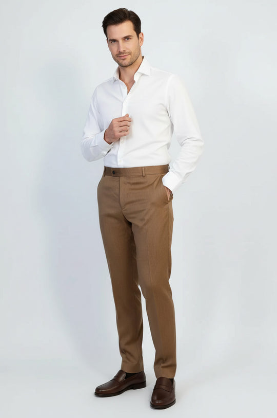 Slim Fit Plain Tan Men Pants - Wessi