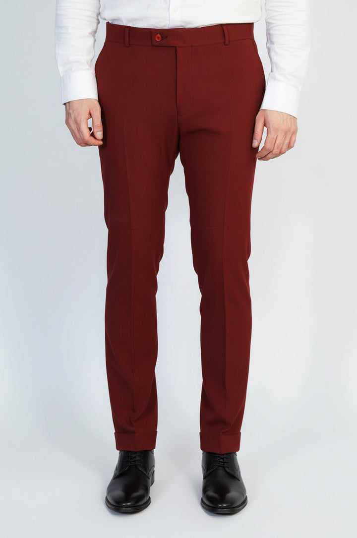 Slim Fit Plain Burgundy Men Pants - Wessi