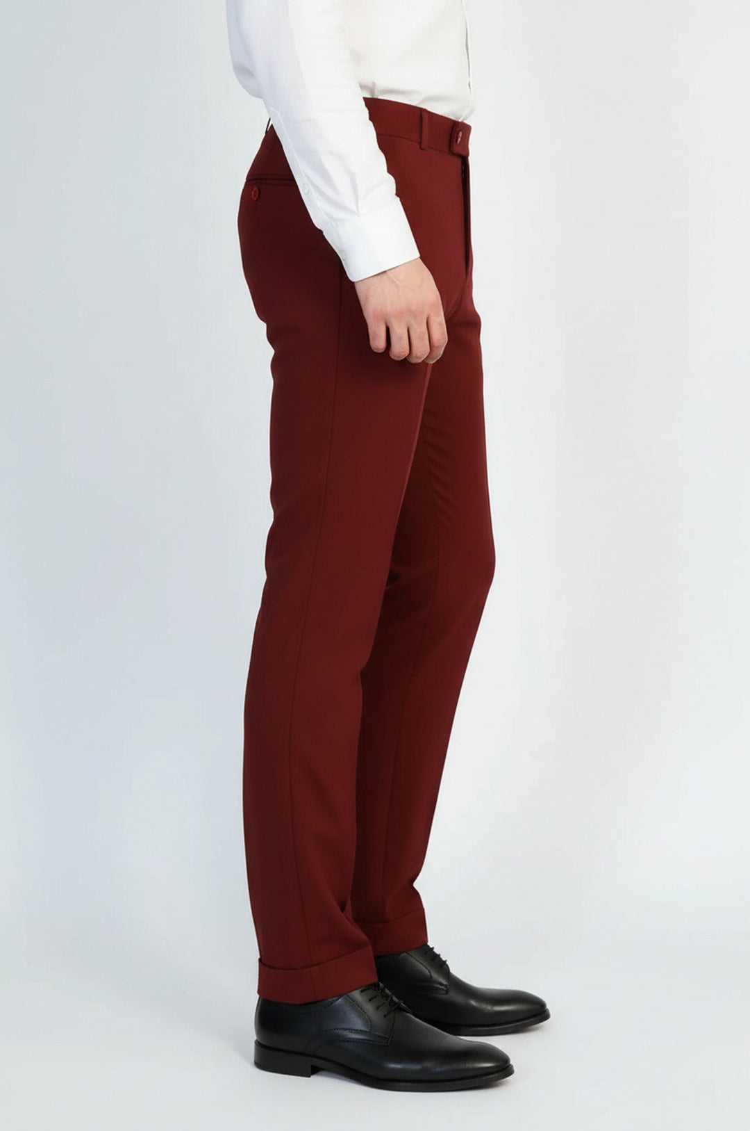 Slim Fit Plain Burgundy Men Pants - Wessi