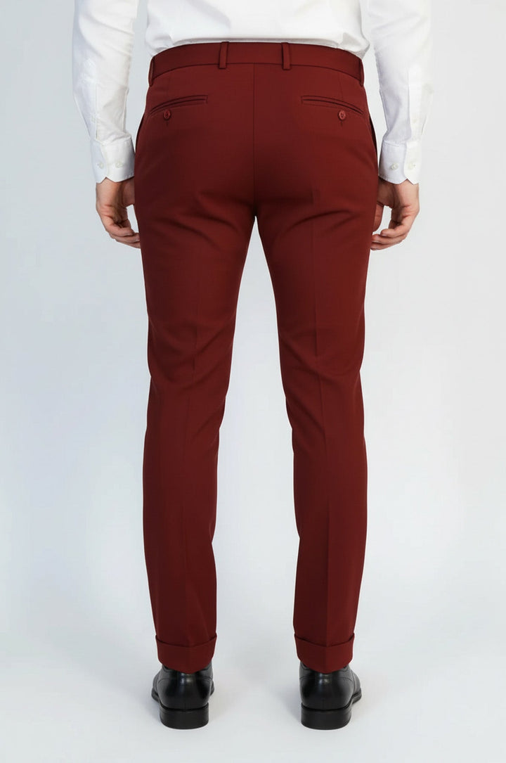 Slim Fit Plain Burgundy Men Pants - Wessi