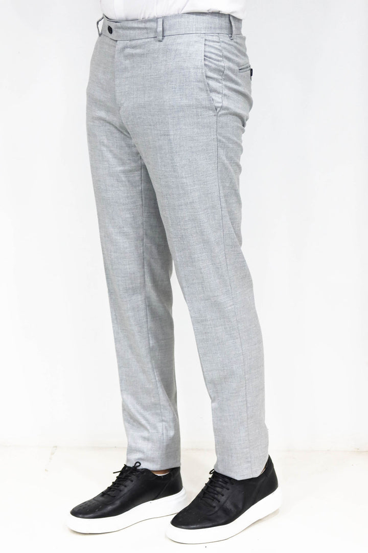 Slim Fit Textured Grey Men Trousers - Wessi