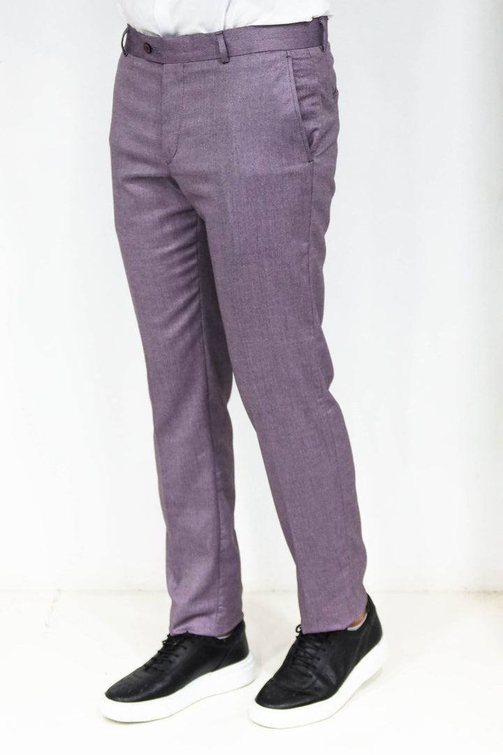 Slim Fit Textured Purple Men Trousers - Wessi