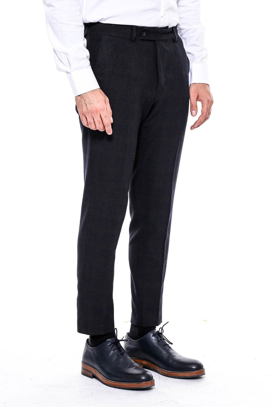 Pantalon Homme Anthracite Coupe Slim à Carreaux - Wessi