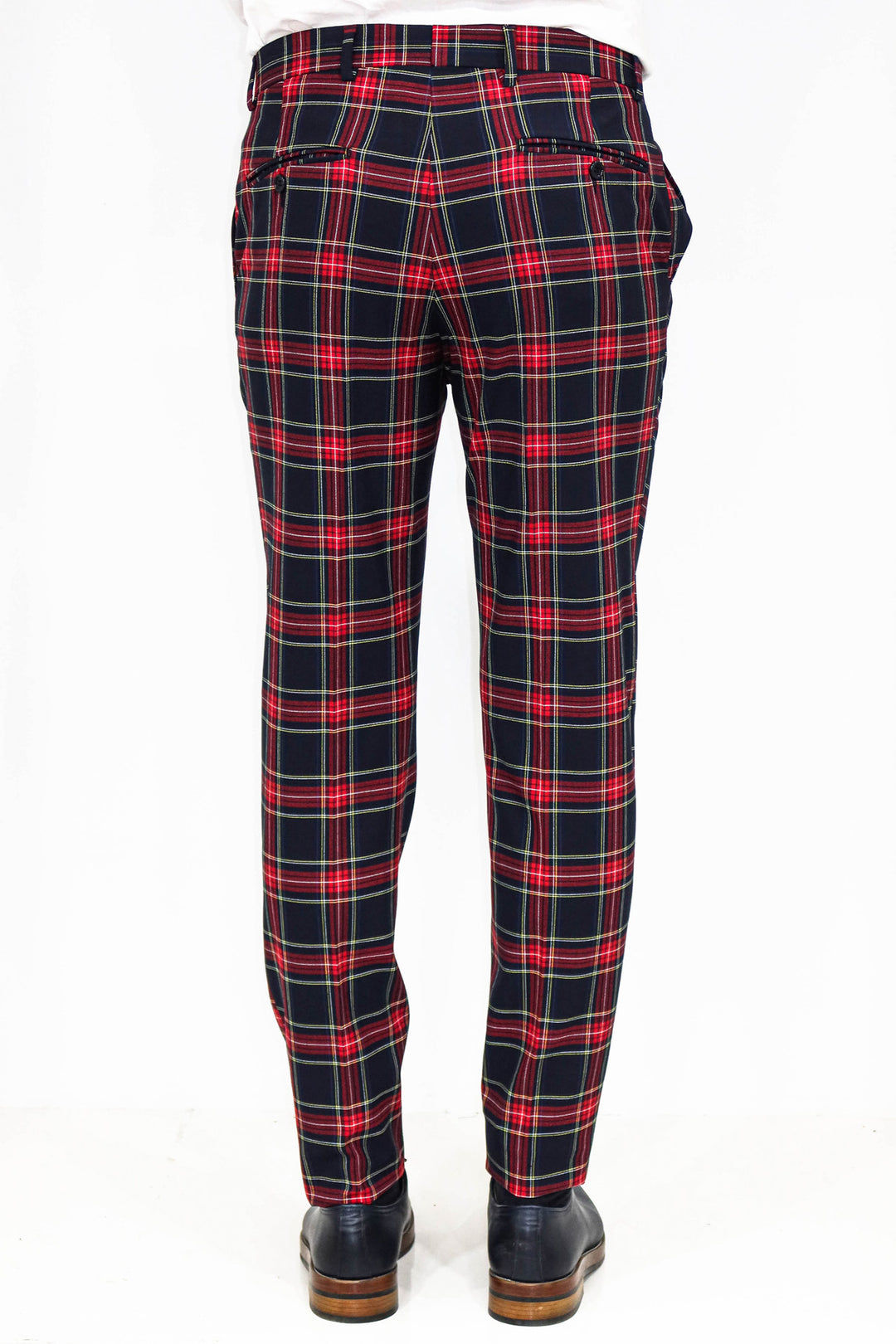 Slim Fit Plaid Men Navy Blue Pants - Wessi