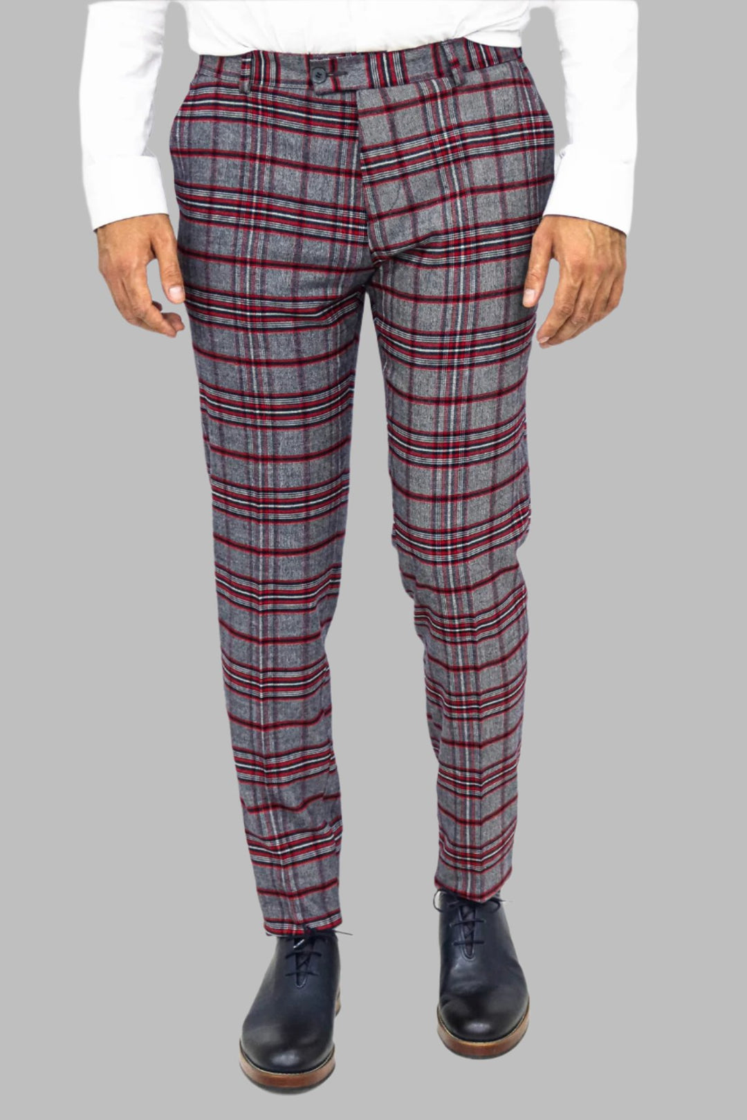 Plaid Slim Fit Navy Blue Men Pants - Wessi