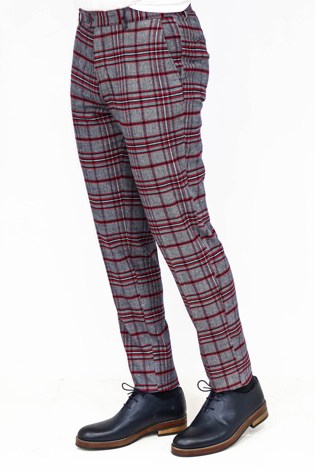 Plaid Slim Fit Navy Blue Men Pants - Wessi