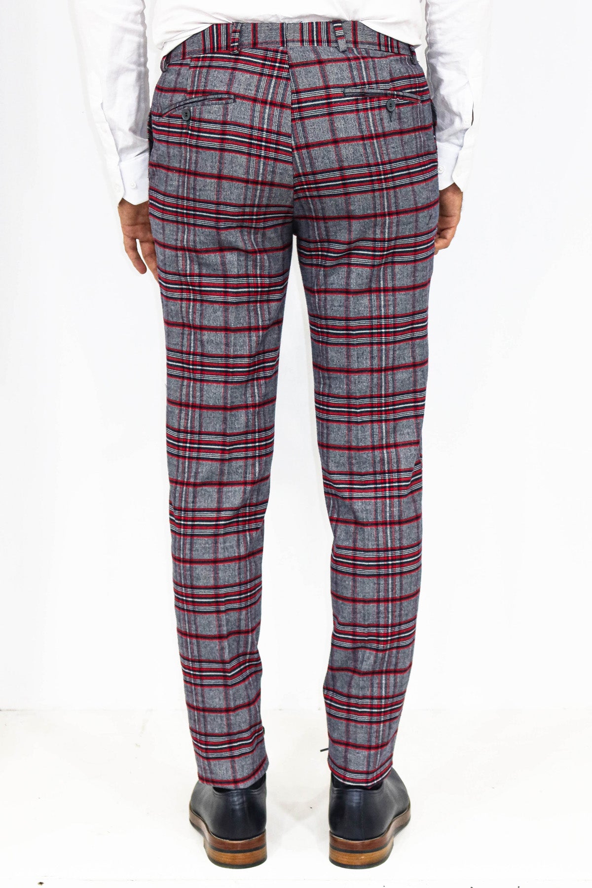 Plaid Slim Fit Navy Blue Men Pants Wessi