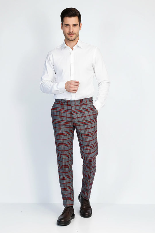 Брюки узкого кроя в клетку темно-синие мужские - Wessi