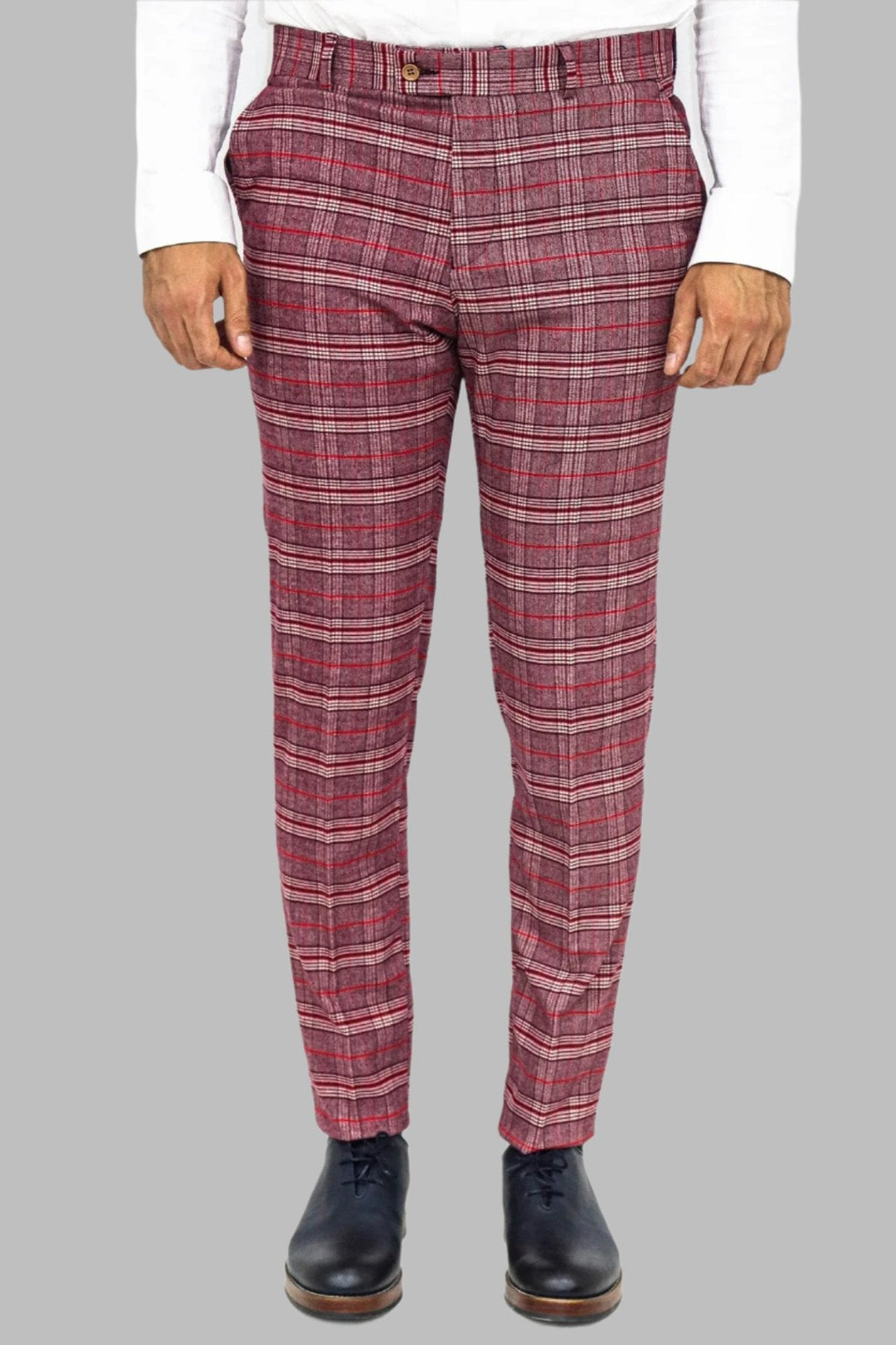 Plaid Slim Fit Burgundy Men Pants Wessi - Main Image