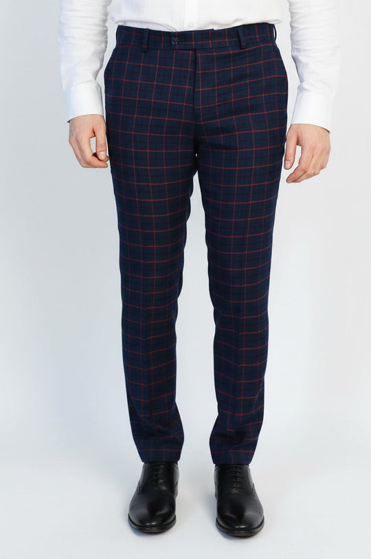 Slim Fit Checked Navy Blue Men Pants - Wessi