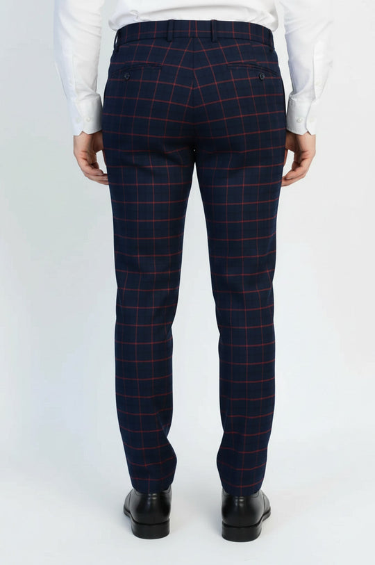 Slim Fit Checked Navy Blue Men Pants - Wessi