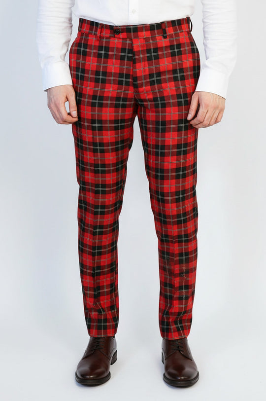 Slim Fit Checked Burgundy Men Pants - Wessi