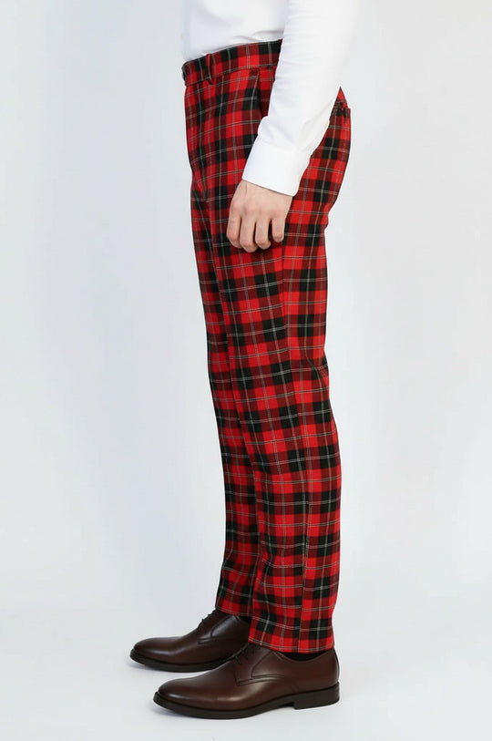 Slim Fit Checked Burgundy Men Pants - Wessi
