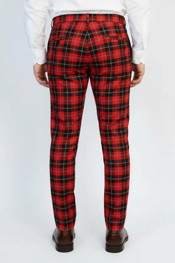 Slim Fit Checked Burgundy Men Pants - Wessi