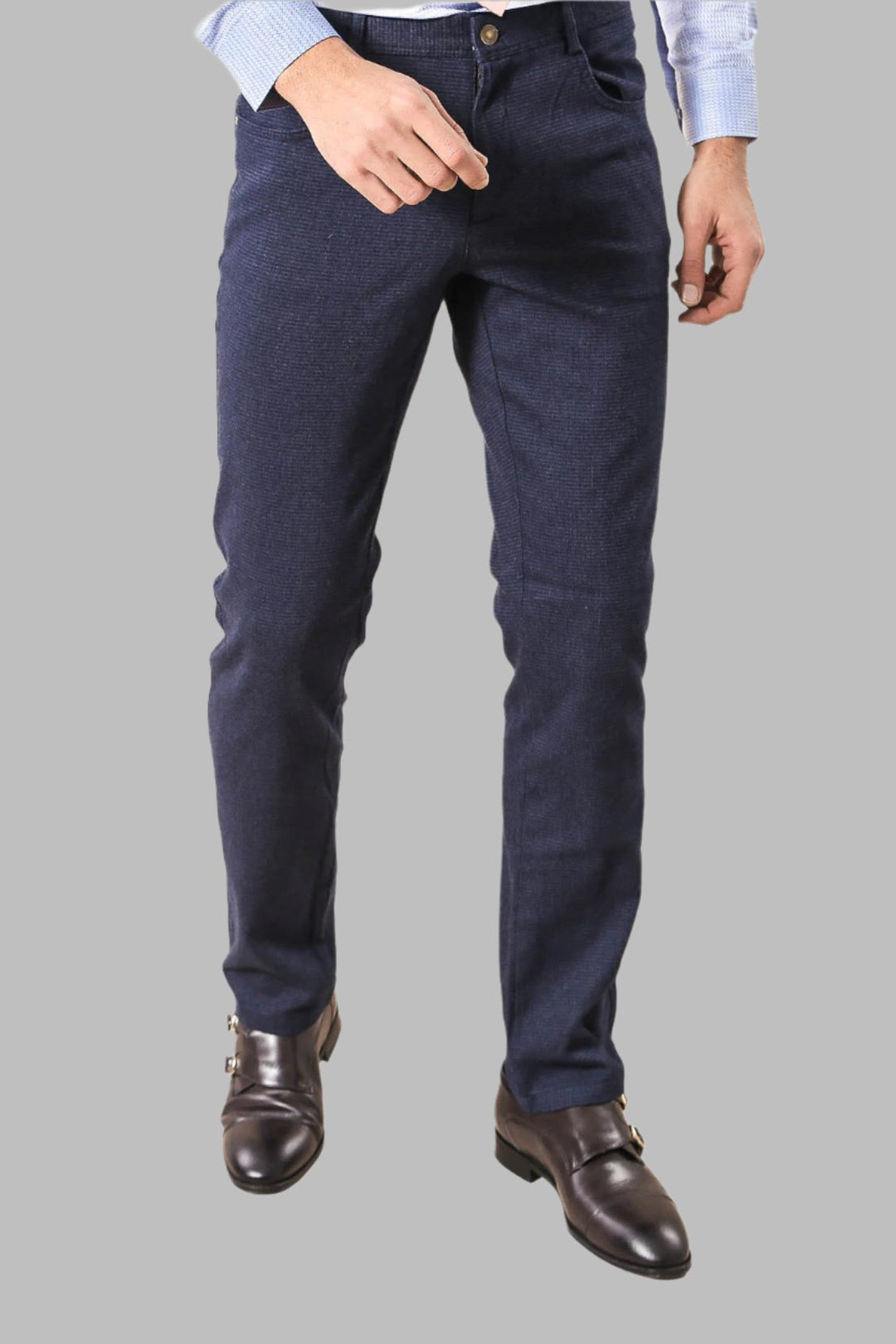 Slim Fit 5 Pockets Navy Blue Men Pants - Wessi