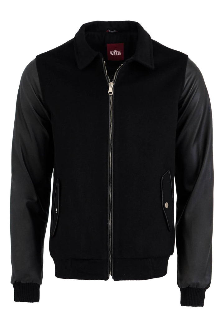 Cappotto cachet nero con maniche in pelle | Wess