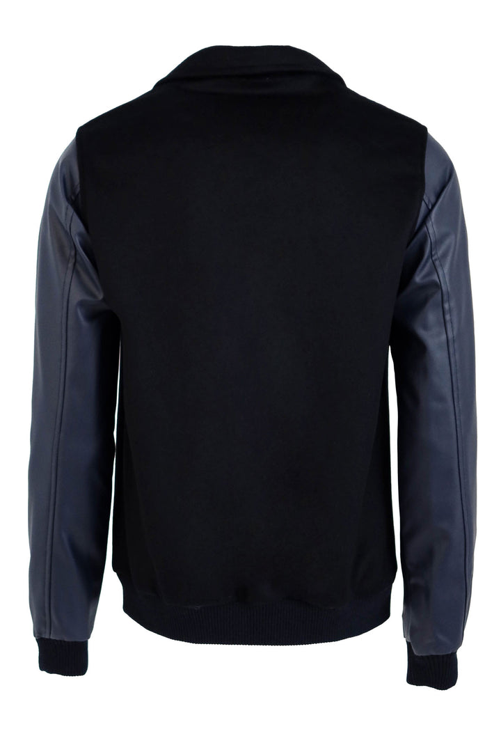 Cappotto cachet blu navy con maniche in pelle | Wess