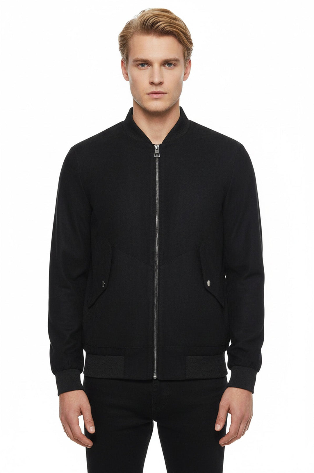 Flap Pockets Suede Navy Blue Men Bomber Coat - Wessi