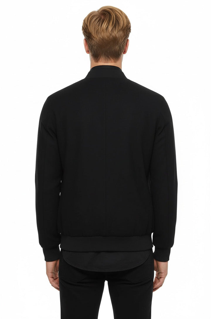 Flap Pockets Suede Navy Blue Men Bomber Coat - Wessi