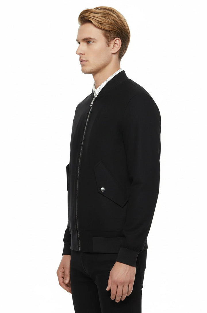 Flap Pockets Suede Navy Blue Men Bomber Coat - Wessi