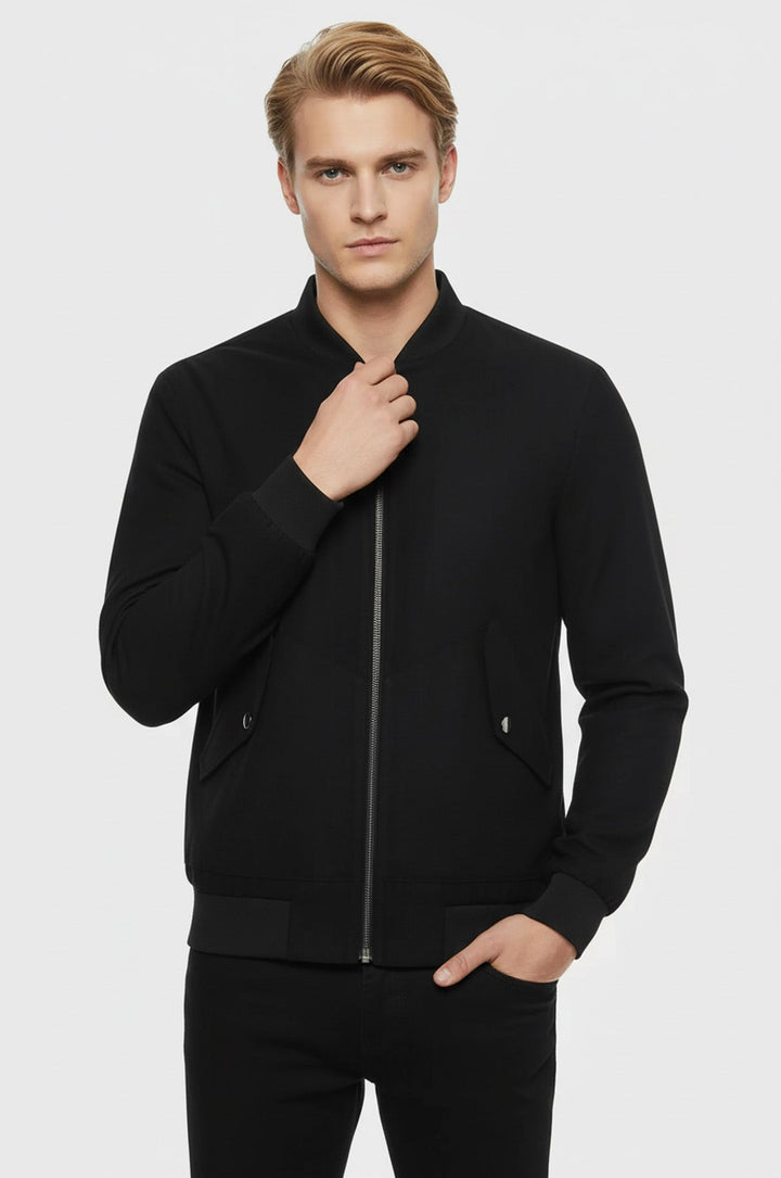 Flap Pockets Suede Navy Blue Men Bomber Coat - Wessi