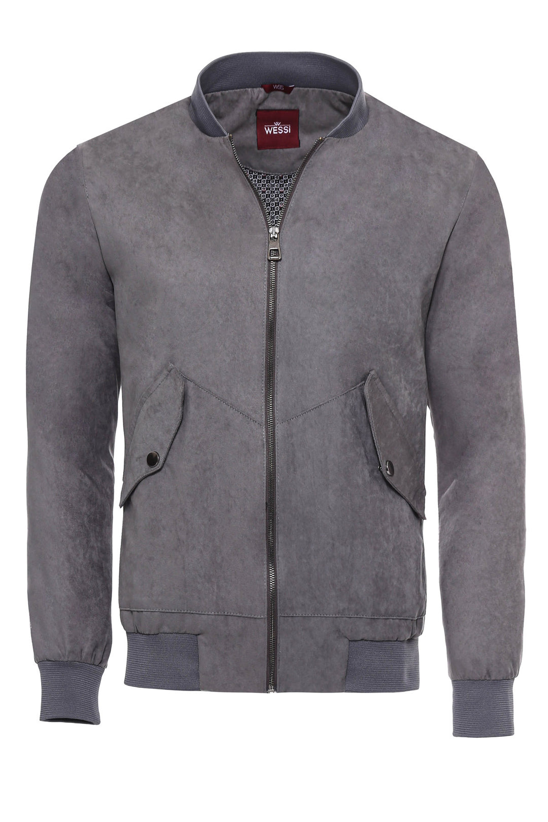 Abrigo bomber de ante con bolsillos de parche gris - Wessi