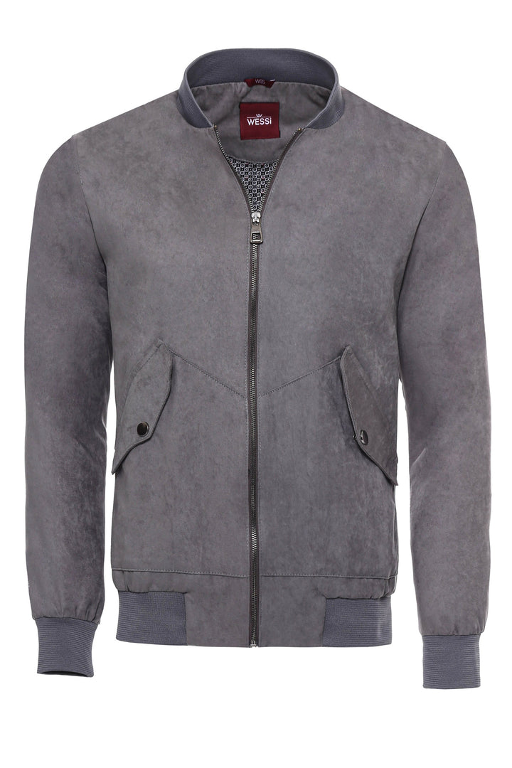 Abrigo bomber de ante con bolsillos de parche gris - Wessi