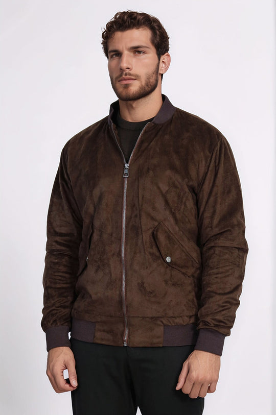 Cazadora bomber con bolsillos con solapa en ante marrón para hombre - Wessi