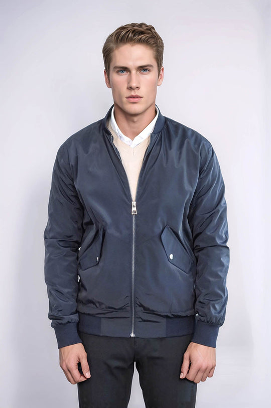 Abrigo Bomber Con Cremallera Y Bolsillos Con Solapa Azul Marino Hombre - Wessi