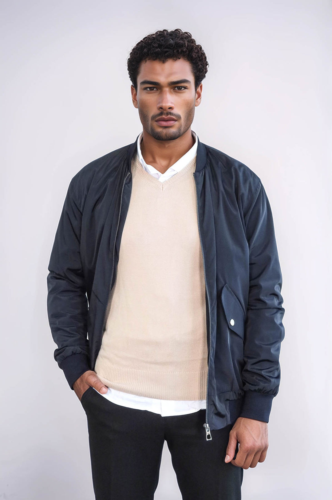Manteau Bomber Homme Bleu Marine avec Poches à Rabat Zippées - Wessi