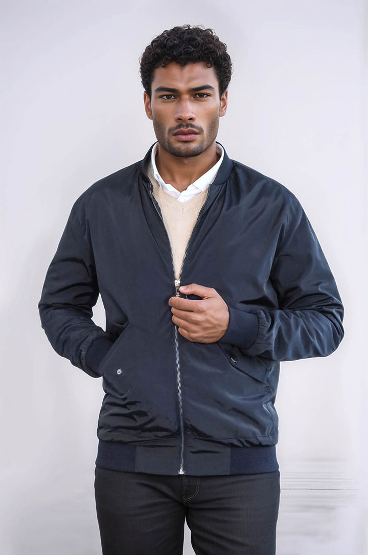 Manteau Bomber Homme Bleu Marine avec Poches à Rabat Zippées - Wessi