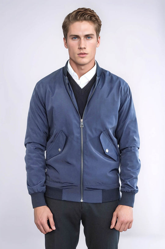 Abrigo Bomber Hombre Azul Con Cremallera Y Bolsillos Con Solapa - Wessi