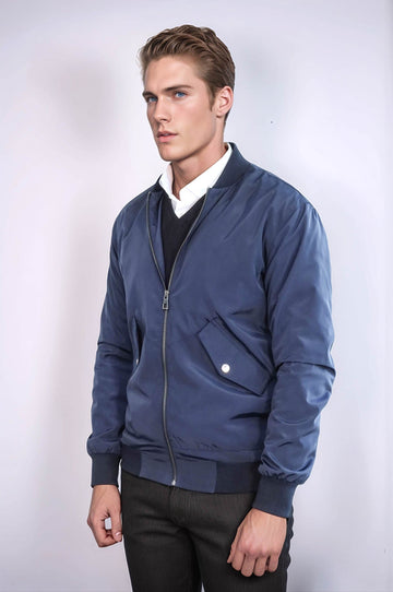 Abrigo Bomber Hombre Azul Con Cremallera Y Bolsillos Con Solapa - Wessi