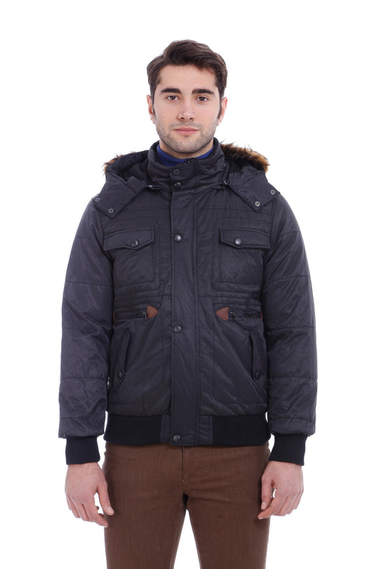 Cappotto nero con cappuccio e cerniera Bondite a 6 tasche