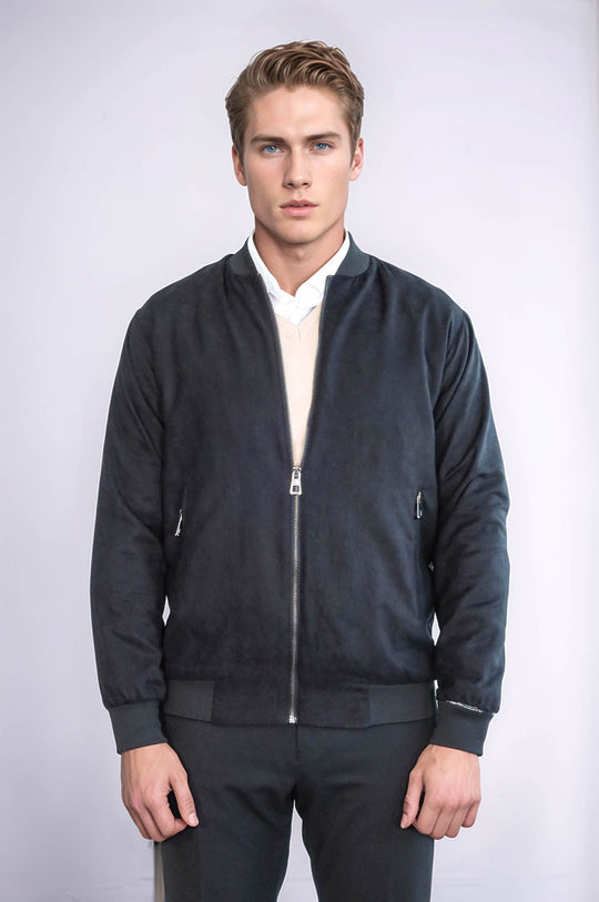 Plain Zippered Pockets Black Men Bomber Coat - Wessi