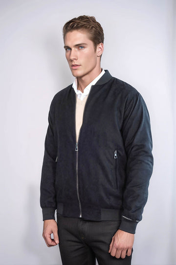 Plain Zippered Pockets Black Men Bomber Coat - Wessi