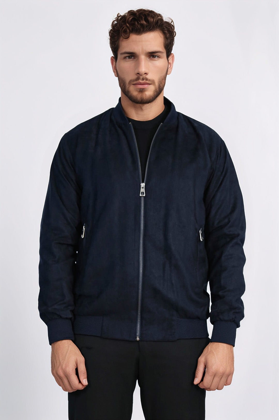 Manteau Bomber Homme Bleu Marine Uni Poches Zippées - Wessi