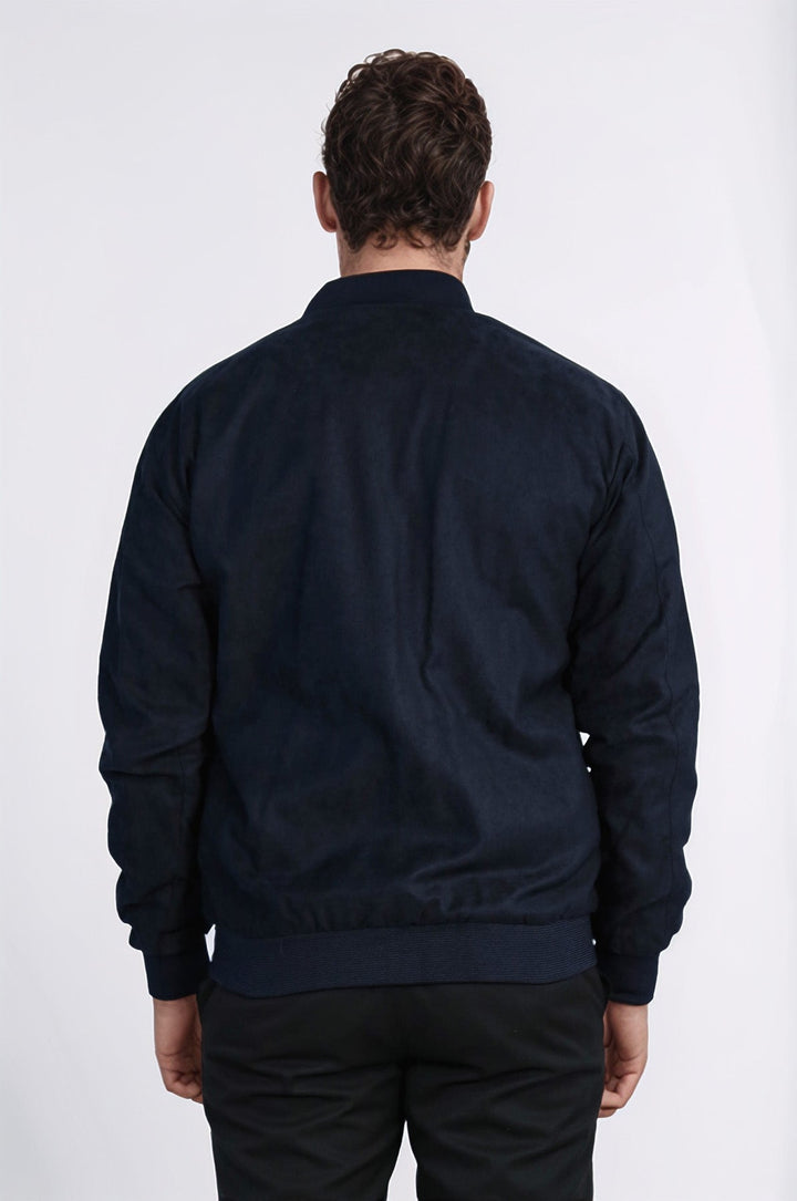 Manteau Bomber Homme Bleu Marine Uni Poches Zippées - Wessi