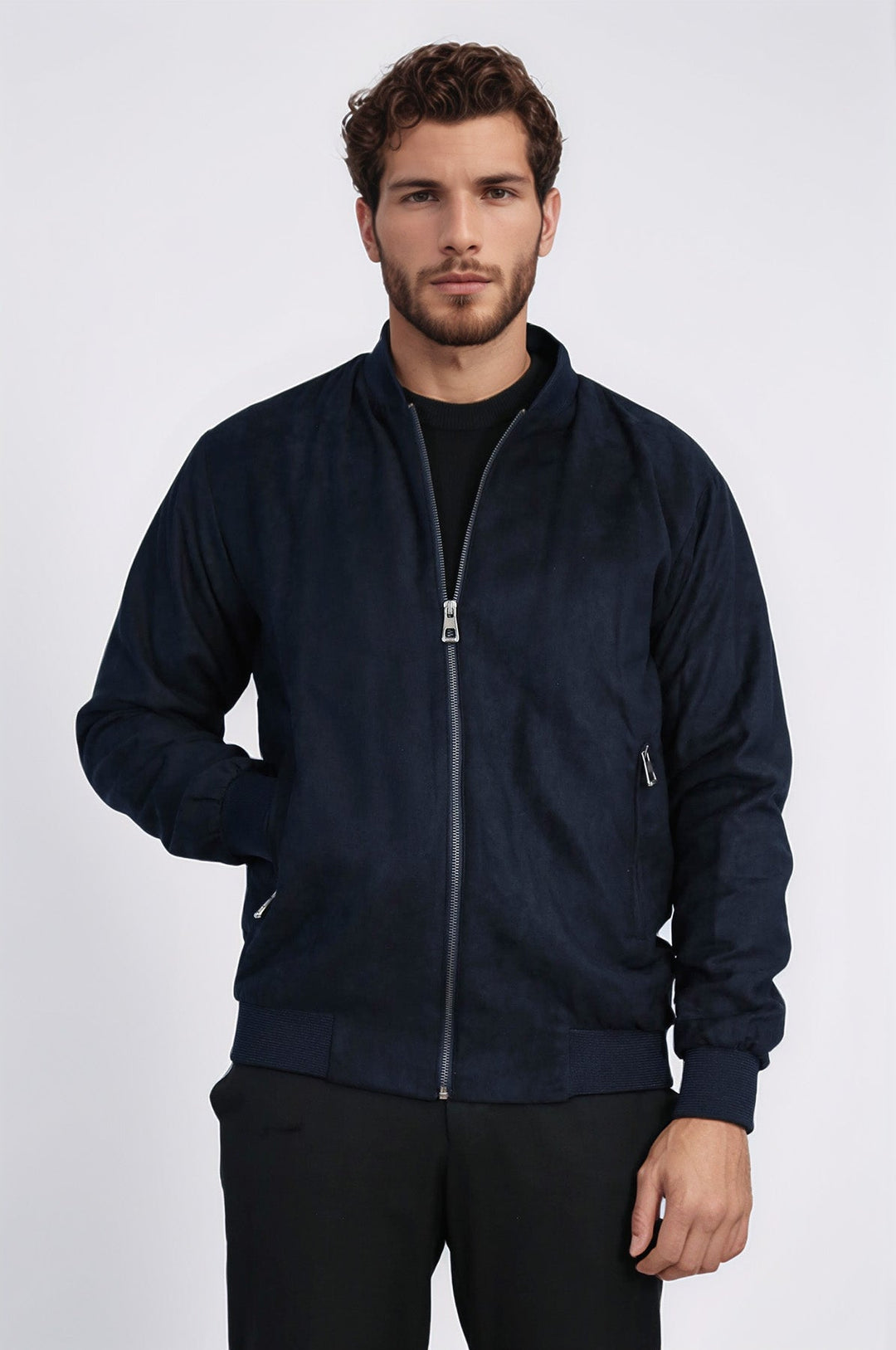 Manteau Bomber Homme Bleu Marine Uni Poches Zippées - Wessi