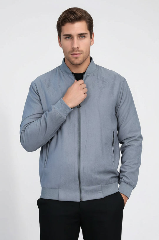 Cappotto bomber da uomo grigio con tasche semplici con cerniera - Wessi