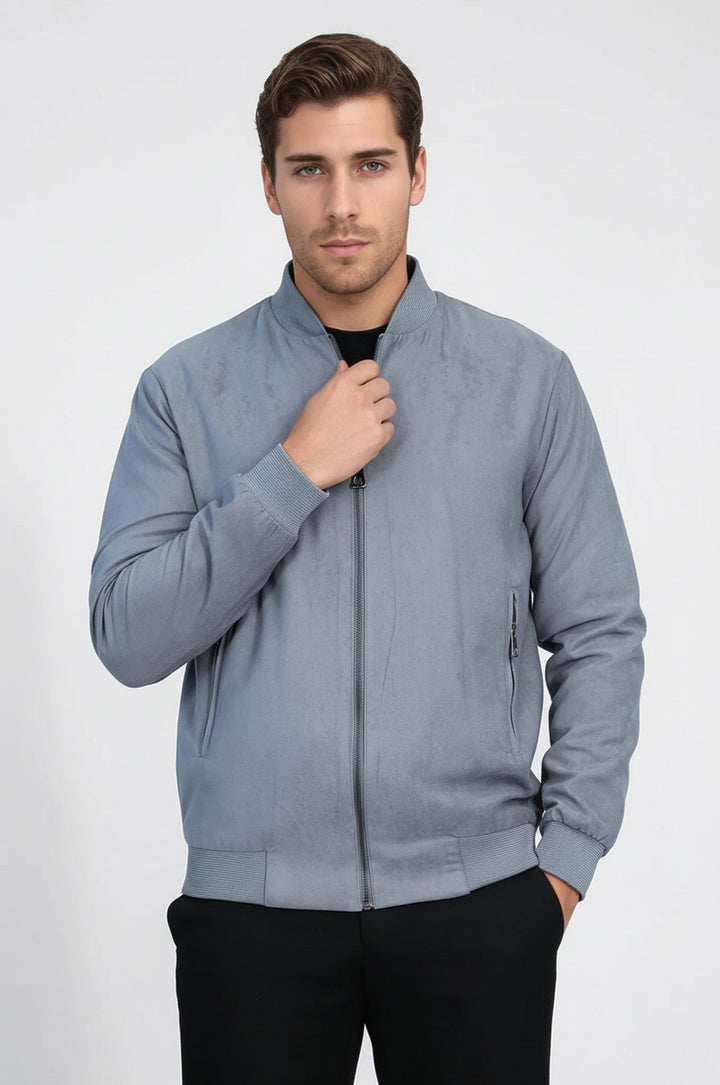 معطف بومبر رجالي رمادي بجيوب بسحاب عادي - ويسي