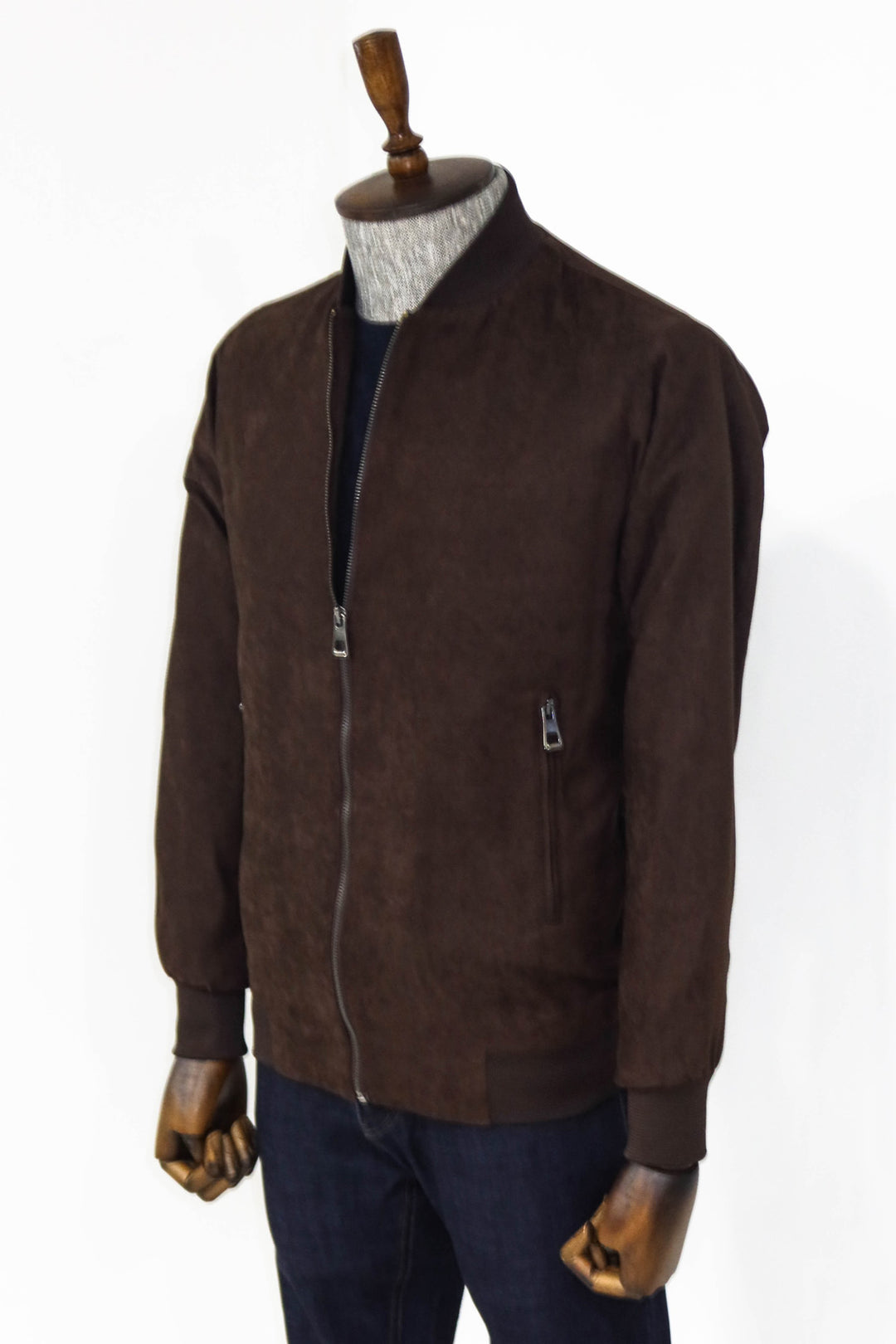 Plain Zippered Pockets Brown Men Bomber Coat - Wessi