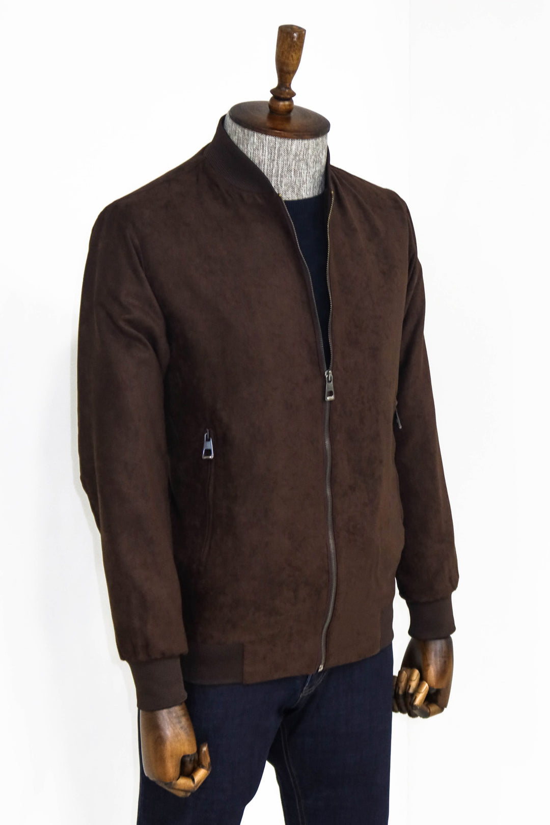 Plain Zippered Pockets Brown Men Bomber Coat - Wessi