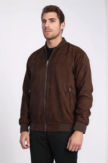 Коричневый мужской бомбер с простыми карманами на молнии - Wessi