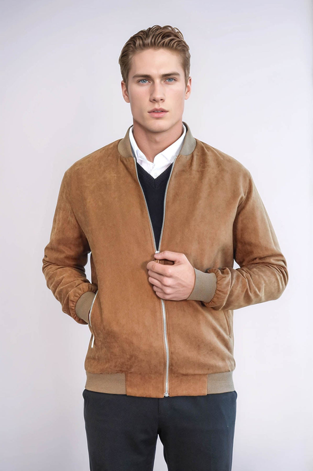 Manteau Bomber Homme Uni Avec Poches Zippées Tan - Wessi