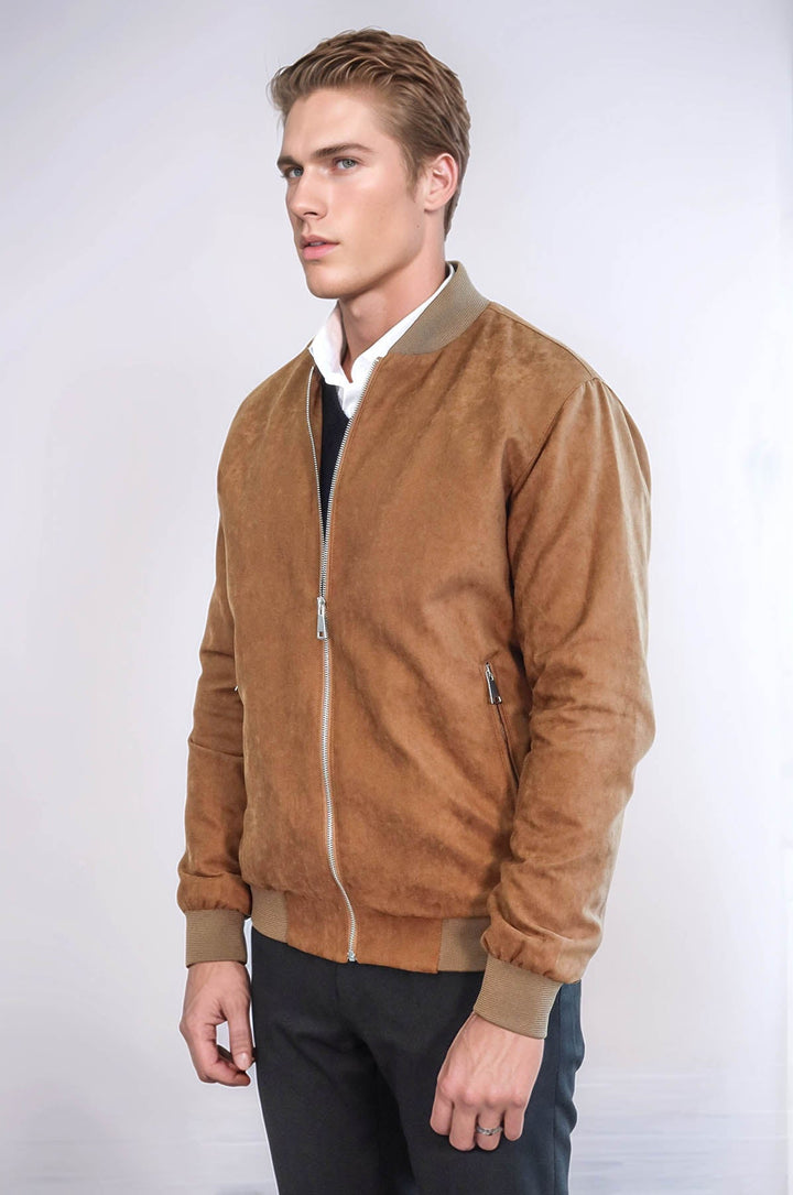 Manteau Bomber Homme Uni Avec Poches Zippées Tan - Wessi