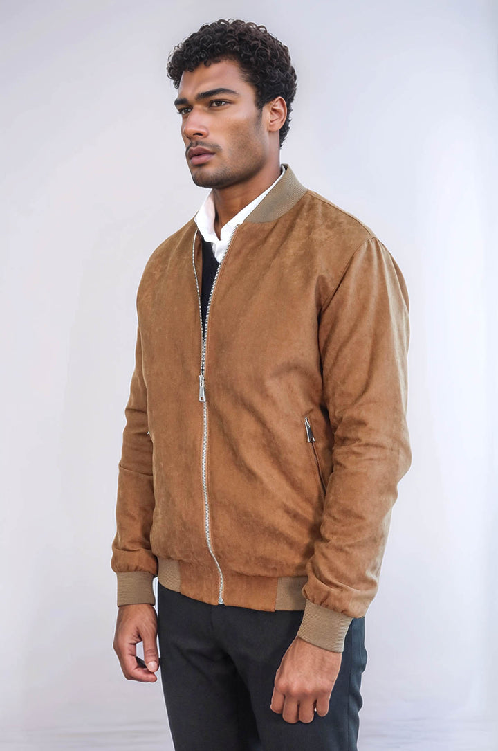 Cappotto bomber da uomo marrone chiaro con tasche con cerniera semplici - Wessi